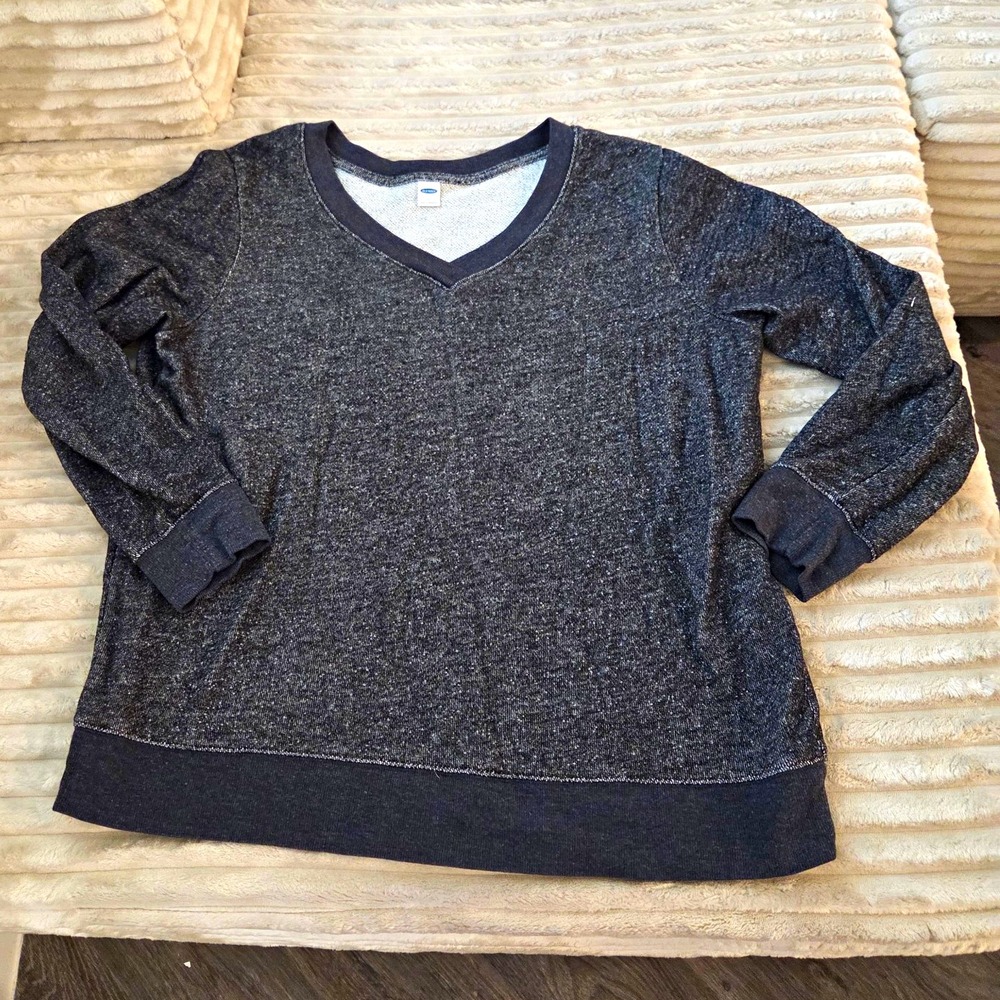 Old Navy Womens Size L Charcoal Gray Marled V-Neck Long Sleeve Sweatshirt Top